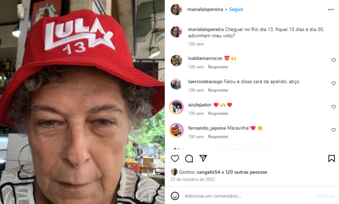 Mãe de Marina Helena declarando voto em Lula em 2022