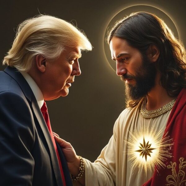 Imagem de Jesus falando com Trump que circula nas redes. Foto: reprodução